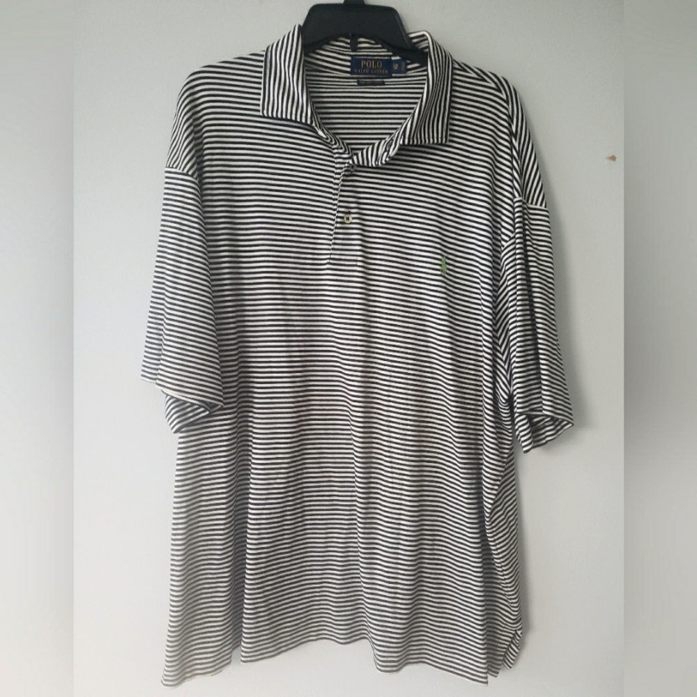 Polo Ralph Lauren Mens Black White Striped Short Sleeve Button Up Shirt 2XB